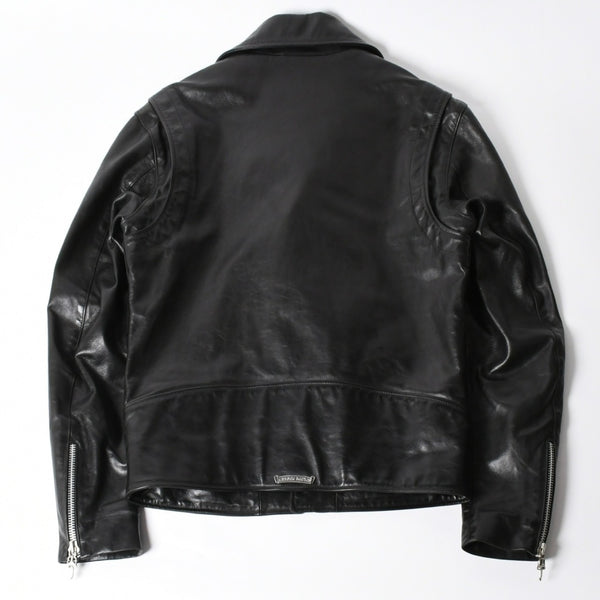 極美品 CHROME HEARTS クロムハーツ DSMG 限定 ジャケット レザージャケット ベーシックモト ブラック ホースレザー シルバー金具 サイズM 中古 4a008602