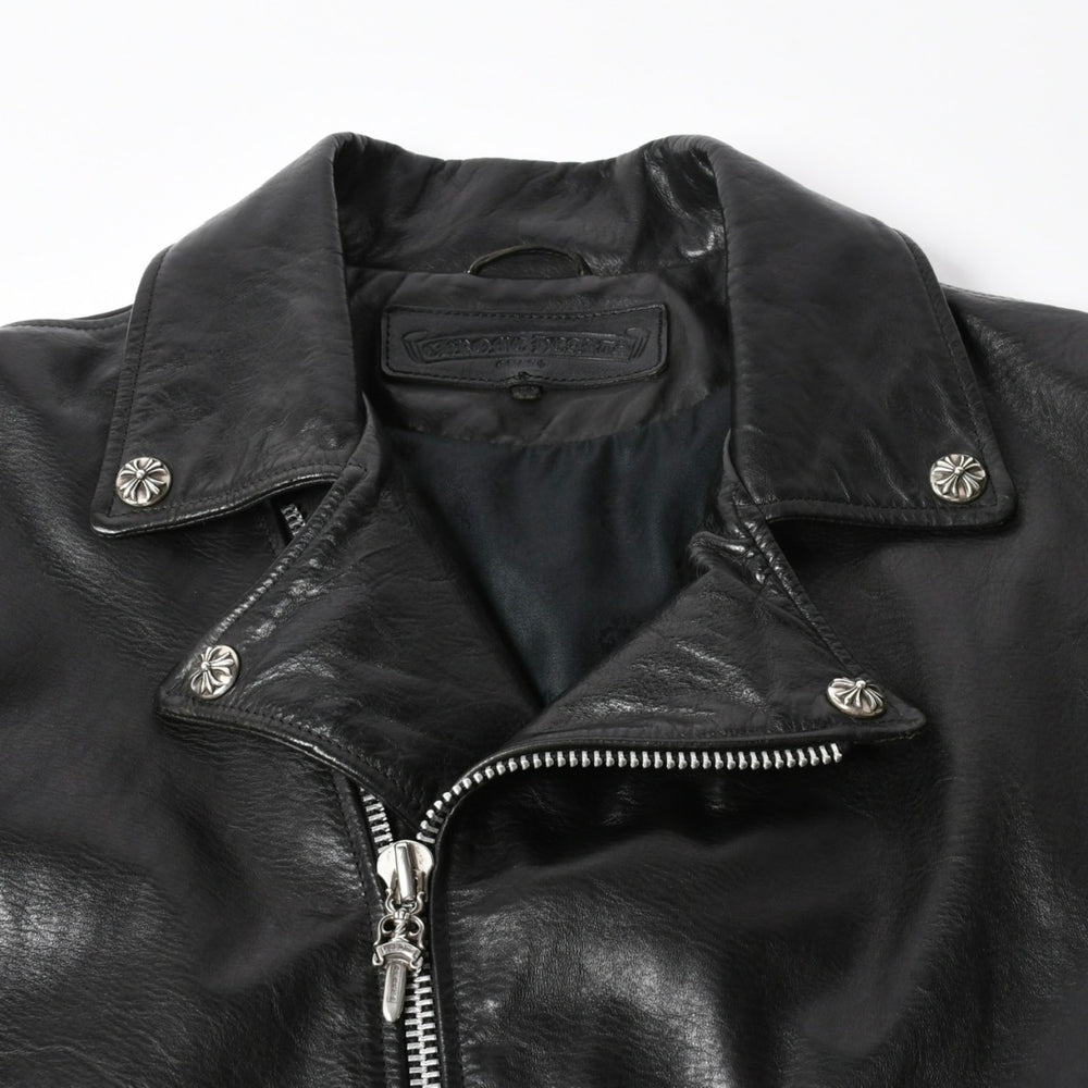 極美品 CHROME HEARTS クロムハーツ DSMG 限定 ジャケット レザージャケット ベーシックモト ブラック ホースレザー シルバー金具 サイズM 中古 4a008602