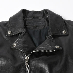 極美品 CHROME HEARTS クロムハーツ DSMG 限定 ジャケット レザージャケット ベーシックモト ブラック ホースレザー シルバー金具 サイズM 中古 4a008602