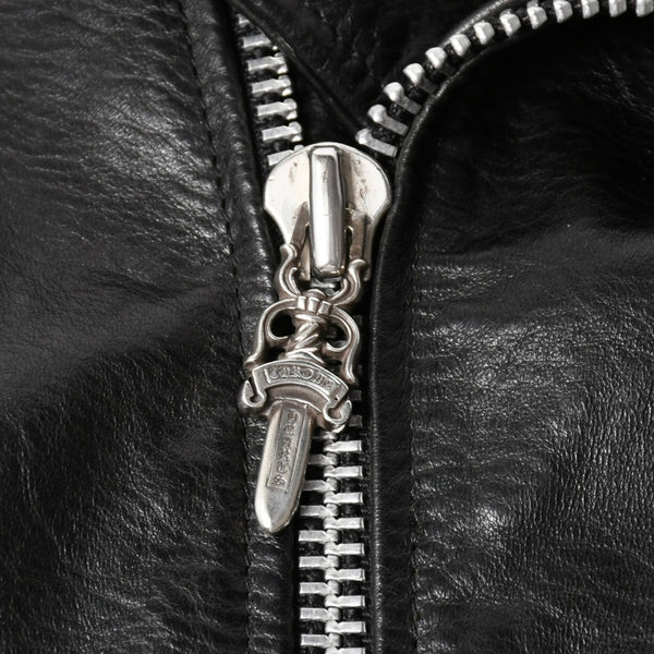 極美品 CHROME HEARTS クロムハーツ DSMG 限定 ジャケット レザージャケット ベーシックモト ブラック ホースレザー シルバー金具 サイズM 中古 4a008602