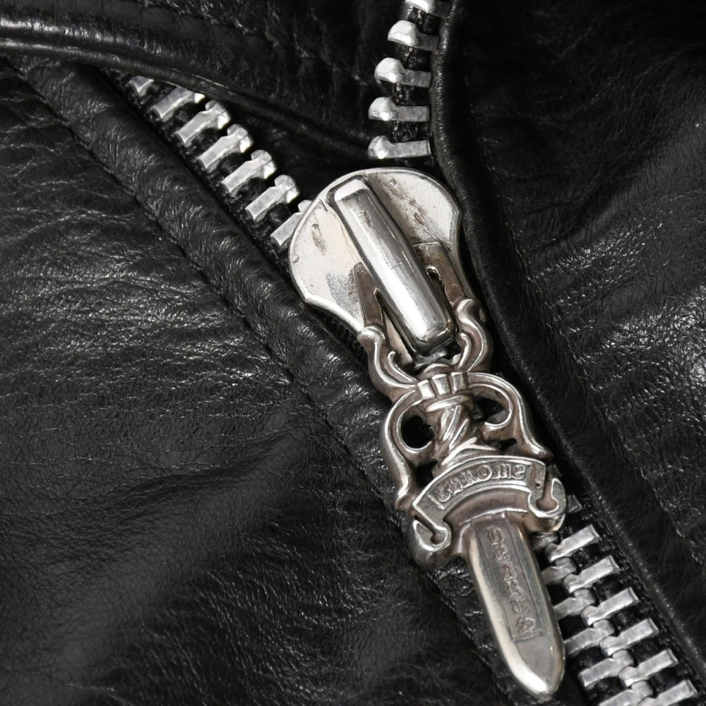 極美品 CHROME HEARTS クロムハーツ DSMG 限定 ジャケット レザージャケット ベーシックモト ブラック ホースレザー シルバー金具 サイズM 中古 4a008602