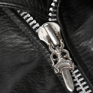 極美品 CHROME HEARTS クロムハーツ DSMG 限定 ジャケット レザージャケット ベーシックモト ブラック ホースレザー シルバー金具 サイズM 中古 4a008602
