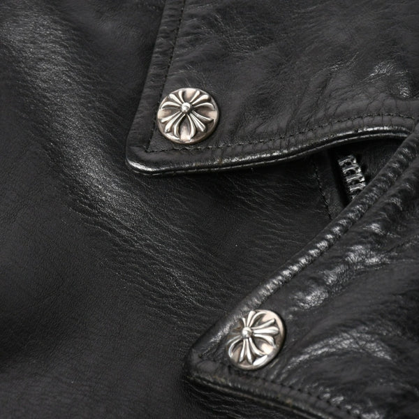 極美品 CHROME HEARTS クロムハーツ DSMG 限定 ジャケット レザージャケット ベーシックモト ブラック ホースレザー シルバー金具 サイズM 中古 4a008602