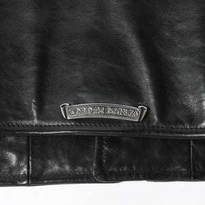 極美品 CHROME HEARTS クロムハーツ DSMG 限定 ジャケット レザージャケット ベーシックモト ブラック ホースレザー シルバー金具 サイズM 中古 4a008602