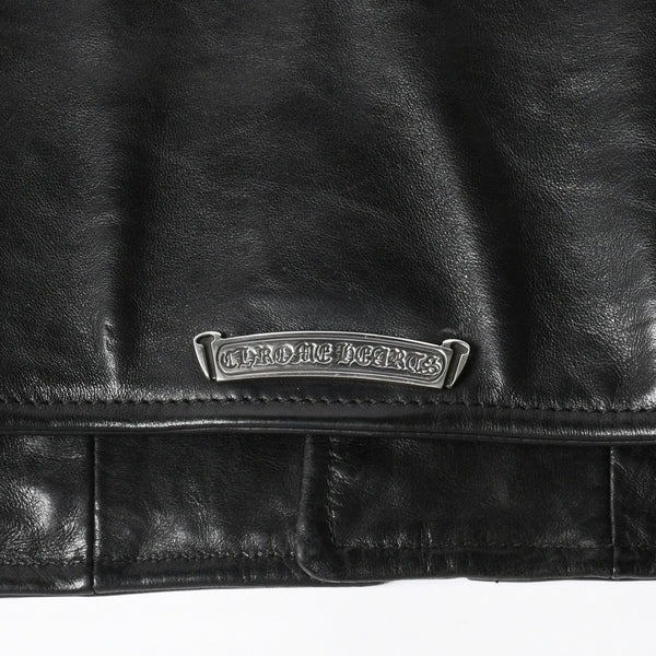 極美品 CHROME HEARTS クロムハーツ DSMG 限定 ジャケット レザージャケット ベーシックモト ブラック ホースレザー シルバー金具 サイズM 中古 4a008602