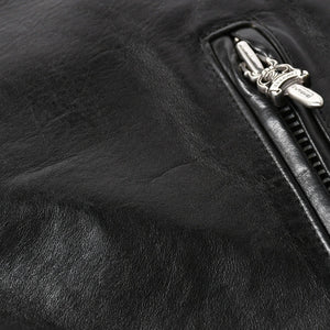 極美品 CHROME HEARTS クロムハーツ DSMG 限定 ジャケット レザージャケット ベーシックモト ブラック ホースレザー シルバー金具 サイズM 中古 4a008602