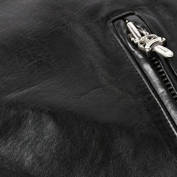 極美品 CHROME HEARTS クロムハーツ DSMG 限定 ジャケット レザージャケット ベーシックモト ブラック ホースレザー シルバー金具 サイズM 中古 4a008602