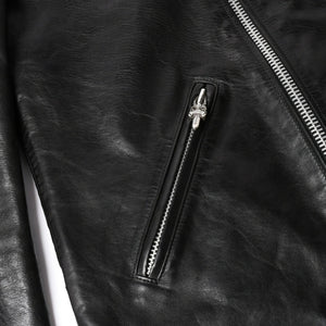 極美品 CHROME HEARTS クロムハーツ DSMG 限定 ジャケット レザージャケット ベーシックモト ブラック ホースレザー シルバー金具 サイズM 中古 4a008602