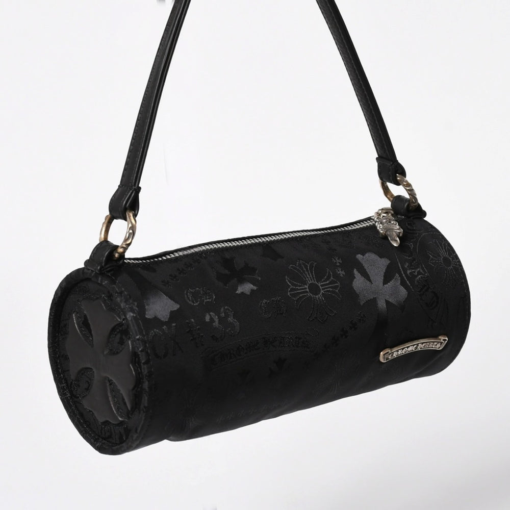 新品未使用 CHROME HEARTS クロムハーツ ナイロンポーチ Nylon Top Handle Bag 新作 総柄 マルチロゴ ナイロン バッグ レザーパッチ 中古 4a008914