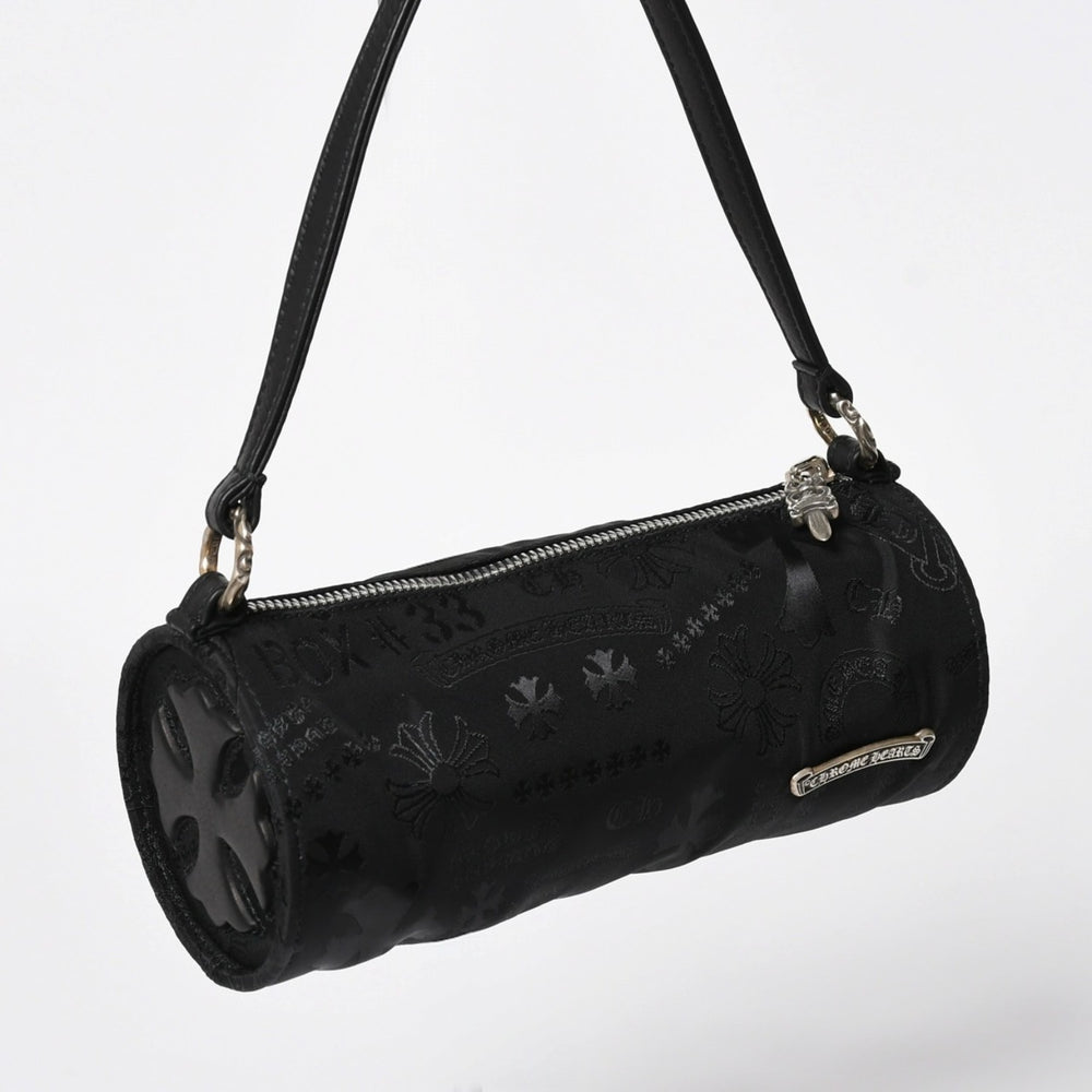 新品未使用 CHROME HEARTS クロムハーツ ナイロンポーチ Nylon Top Handle Bag 新作 総柄 マルチロゴ ナイロン バッグ レザーパッチ 中古 4a008913