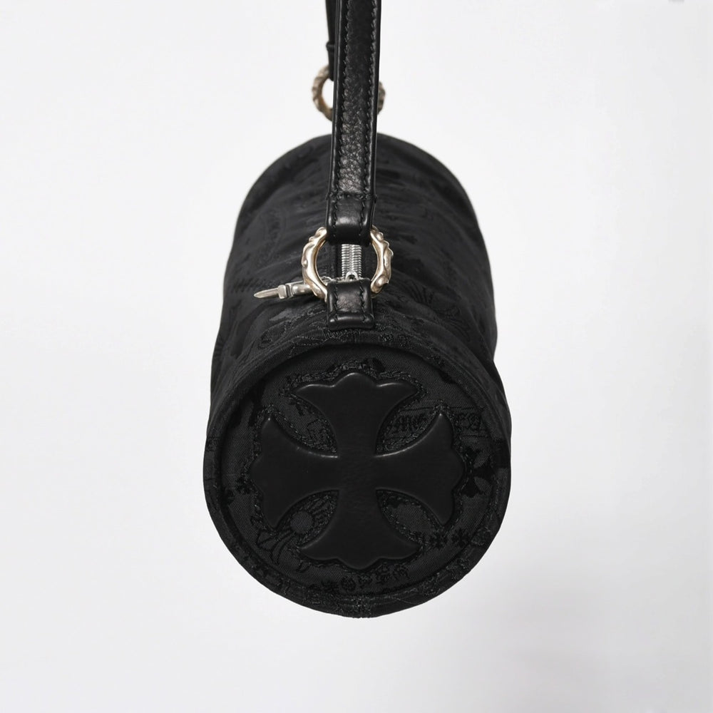 新品未使用 CHROME HEARTS クロムハーツ ナイロンポーチ Nylon Top Handle Bag 新作 総柄 マルチロゴ ナイロン バッグ レザーパッチ 中古 4a008913