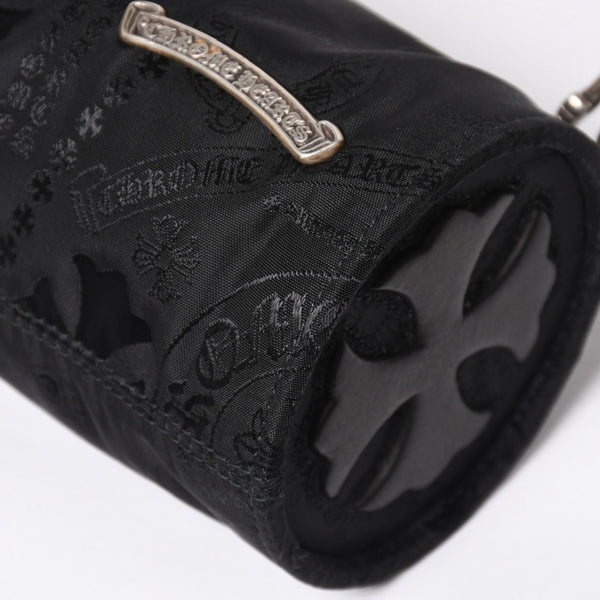 新品未使用 CHROME HEARTS クロムハーツ ナイロンポーチ Nylon Top Handle Bag 新作 総柄 マルチロゴ ナイロン バッグ レザーパッチ 中古 4a008914