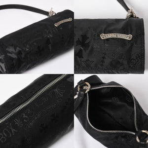 新品未使用 CHROME HEARTS クロムハーツ ナイロンポーチ Nylon Top Handle Bag 新作 総柄 マルチロゴ ナイロン バッグ レザーパッチ 中古 4a008914
