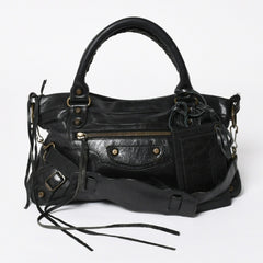 極美品 BALENCIAGA バレンシアガ ザ ファースト 2WAY ハンドバッグ ショルダーバッグ ブラック ブロンズ金具 103208 中古 4a008385