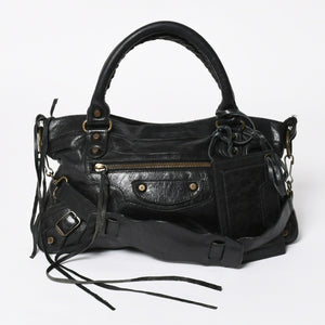 極美品 BALENCIAGA バレンシアガ ザ ファースト 2WAY ハンドバッグ ショルダーバッグ ブラック ブロンズ金具 103208 中古 4a008385