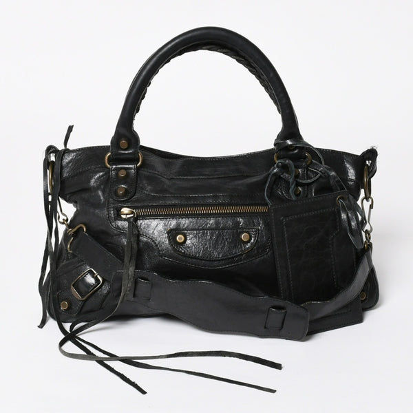 極美品 BALENCIAGA バレンシアガ ザ ファースト 2WAY ハンドバッグ ショルダーバッグ ブラック ブロンズ金具 103208 中古 4a008385
