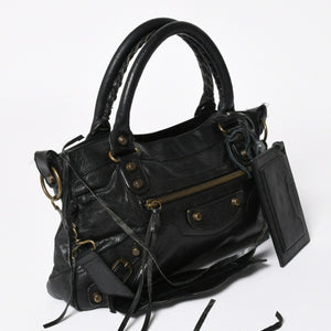極美品 BALENCIAGA バレンシアガ ザ ファースト 2WAY ハンドバッグ ショルダーバッグ ブラック ブロンズ金具 103208 中古 4a008385