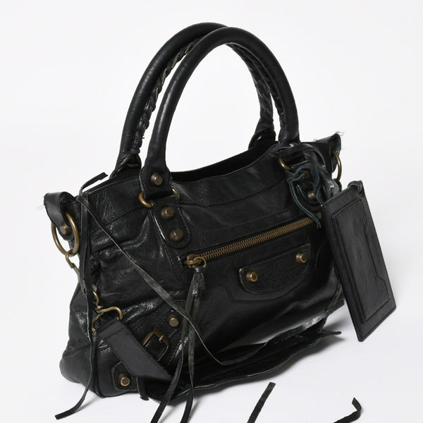 極美品 BALENCIAGA バレンシアガ ザ ファースト 2WAY ハンドバッグ ショルダーバッグ ブラック ブロンズ金具 103208 中古 4a008385