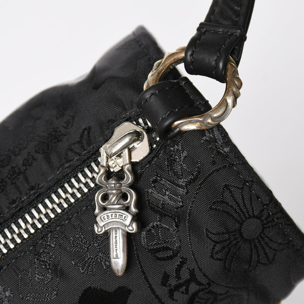 新品未使用 CHROME HEARTS クロムハーツ ナイロンポーチ Nylon Top Handle Bag 新作 総柄 マルチロゴ ナイロン バッグ レザーパッチ 中古 4a008913
