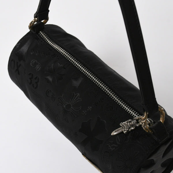新品未使用 CHROME HEARTS クロムハーツ ナイロンポーチ Nylon Top Handle Bag 新作 総柄 マルチロゴ ナイロン バッグ レザーパッチ 中古 4a008913