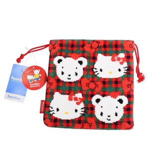新品未使用 familiar ファミリア × HELLO KITTY ハローキティ 巾着 770347 XF チェック柄 レッド グリーン ホワイト 中古 4a007369