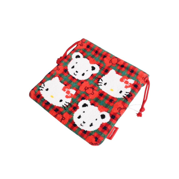 新品未使用 familiar ファミリア × HELLO KITTY ハローキティ 巾着 770347 XF チェック柄 レッド グリーン ホワイト 中古 4a007369