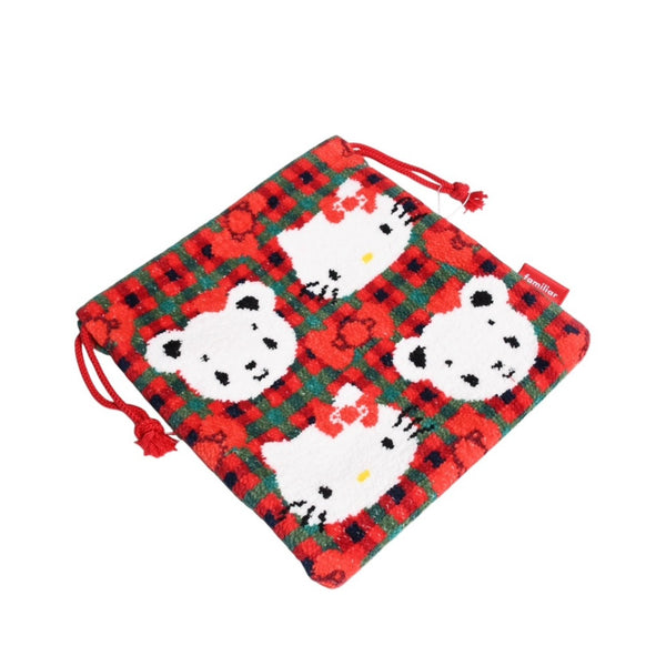 新品未使用 familiar ファミリア × HELLO KITTY ハローキティ 巾着 770347 XF チェック柄 レッド グリーン ホワイト 中古 4a007369