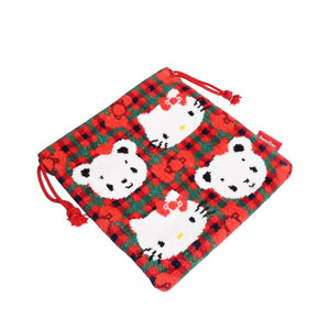 新品未使用 familiar ファミリア × HELLO KITTY ハローキティ 巾着 770347 XF チェック柄 レッド グリーン ホワイト 中古 4a007369