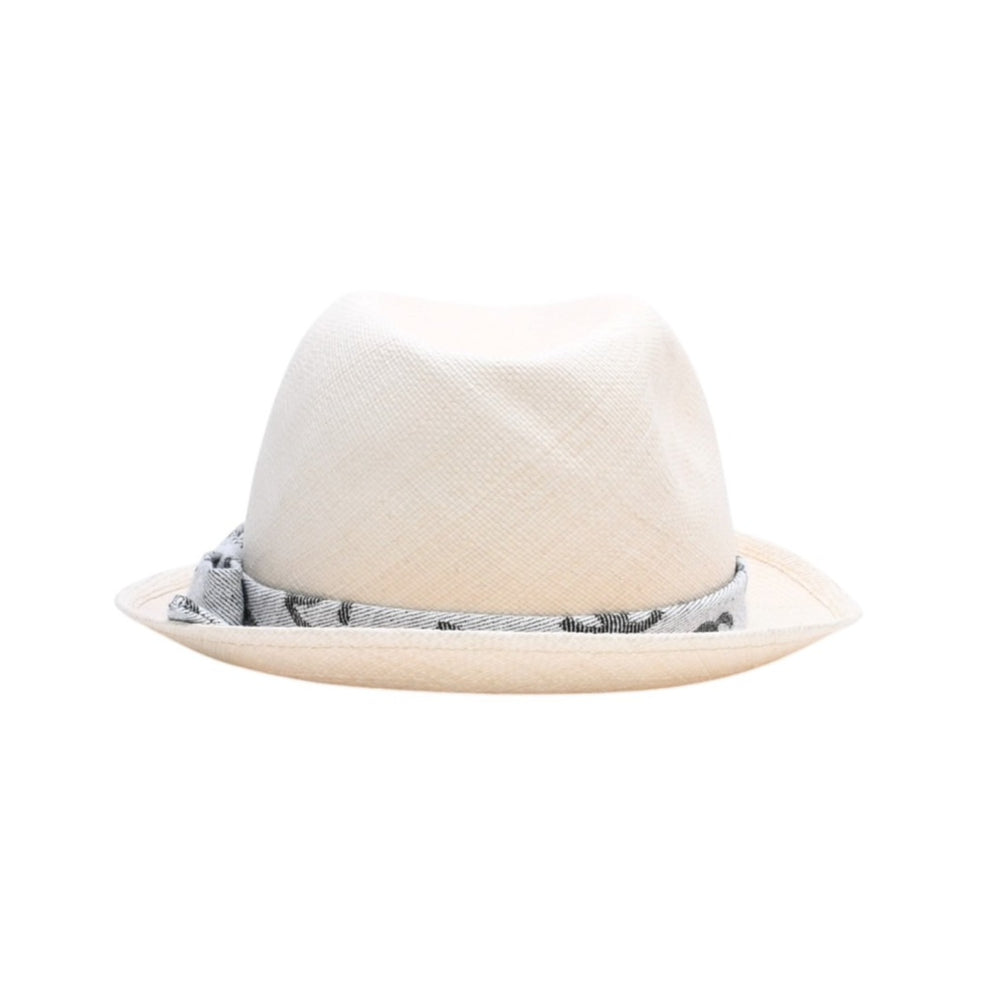 Very Good Condition CHANEL Coco Mark Ribbon Straw Hat CC Fedora 22S Straw Cotton Beige Gray Black Size M Used 4a008764