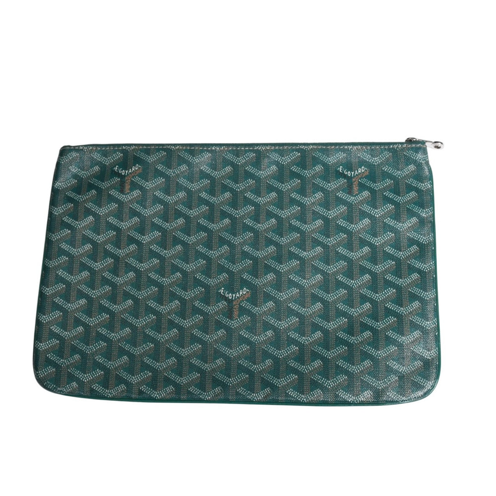 極美品 GOYARD ゴヤール セナMM クラッチバッグ ハンドバッグ トップファスナー グリーン PVC レザー シルバー金具 中古 4a008901
