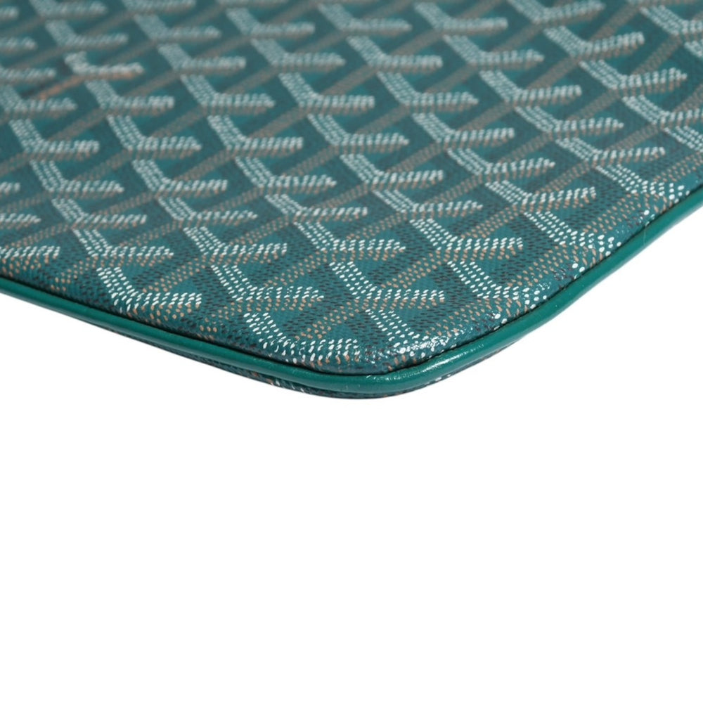 極美品 GOYARD ゴヤール セナMM クラッチバッグ ハンドバッグ トップファスナー グリーン PVC レザー シルバー金具 中古 4a008901