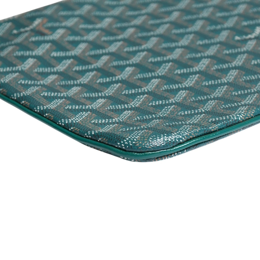 極美品 GOYARD ゴヤール セナMM クラッチバッグ ハンドバッグ トップファスナー グリーン PVC レザー シルバー金具 中古 4a008901