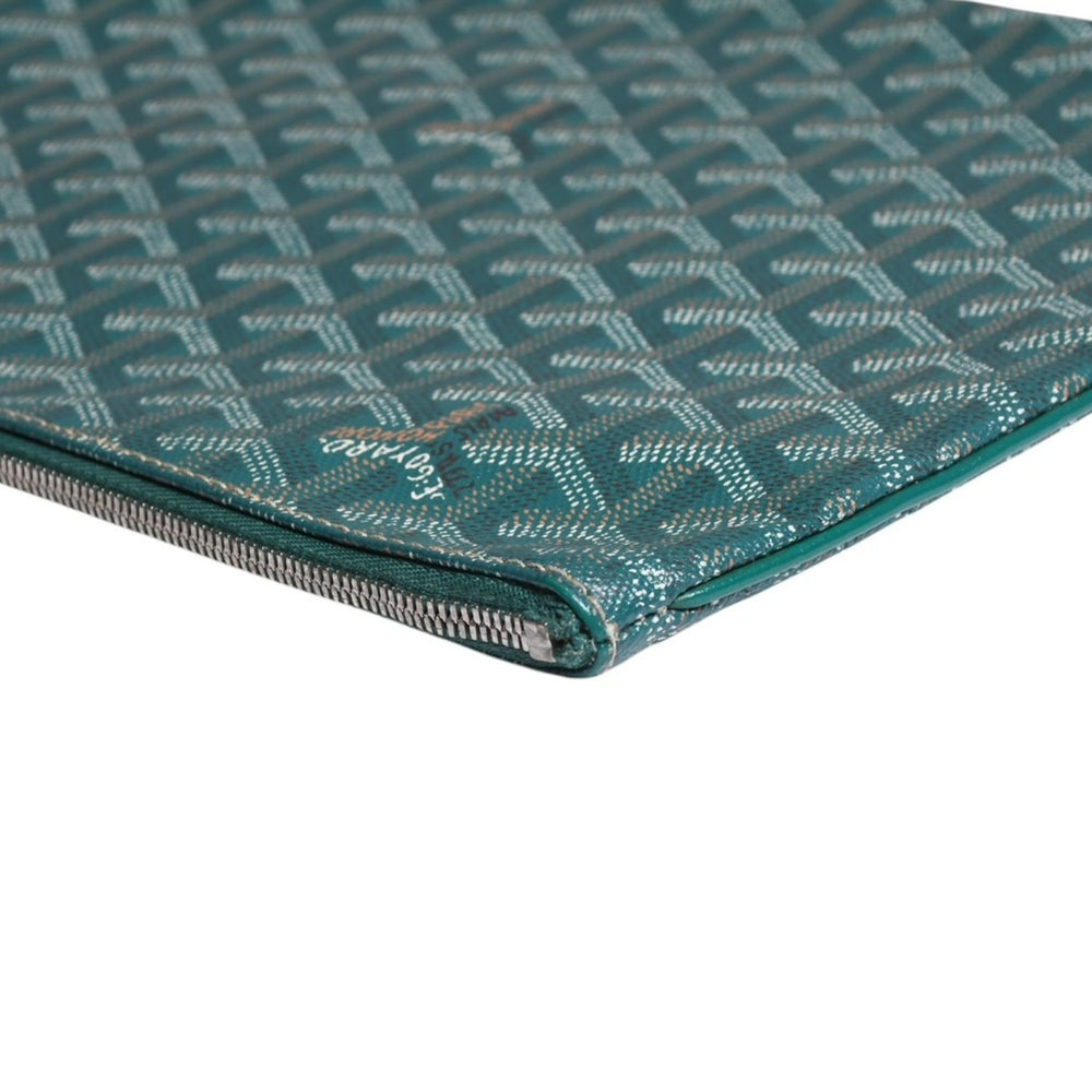 Very good condition GOYARD Sena MM clutch bag handbag top zipper green PVC leather silver metal fittings used 4a008901