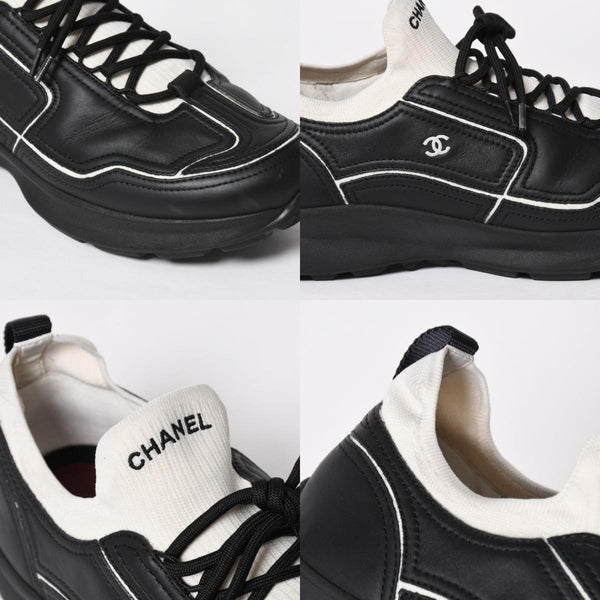 新品同様品 CHANEL シャネル スニーカー 靴 ココマーク ブラック ホワイト アイボリー W G47416 サイズ44 中古 4a008752