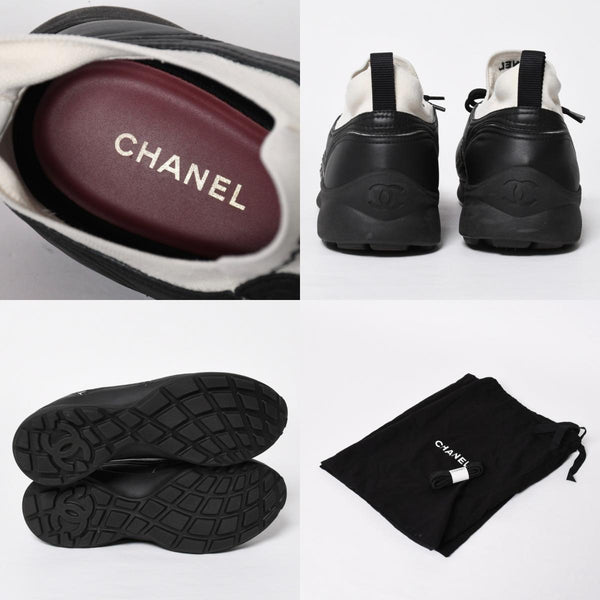 新品同様品 CHANEL シャネル スニーカー 靴 ココマーク ブラック ホワイト アイボリー W G47416 サイズ44 中古 4a008752