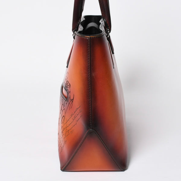 極美品 BERLUTI ベルルッティ トゥジュールトート トートバッグ スクリットレザー ブラウン シルバー金具 中古 4a008374
