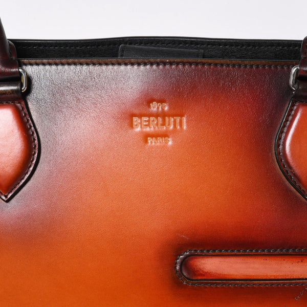 極美品 BERLUTI ベルルッティ トゥジュールトート トートバッグ スクリットレザー ブラウン シルバー金具 中古 4a008374