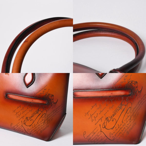 極美品 BERLUTI ベルルッティ トゥジュールトート トートバッグ スクリットレザー ブラウン シルバー金具 中古 4a008374