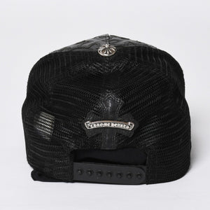 極美品 CHROME HEARTS クロムハーツ フルセメタリークロス トラッカーキャップ レザー シルバー925 ブラック シルバー金具 中古 4a008893