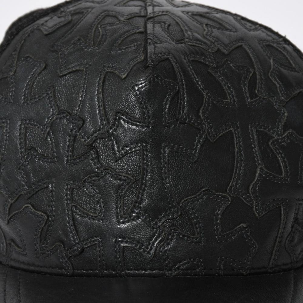 極美品 CHROME HEARTS クロムハーツ フルセメタリークロス トラッカーキャップ レザー シルバー925 ブラック シルバー金具 中古 4a008893