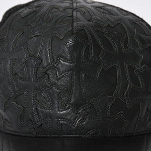 極美品 CHROME HEARTS クロムハーツ フルセメタリークロス トラッカーキャップ レザー シルバー925 ブラック シルバー金具 中古 4a008893