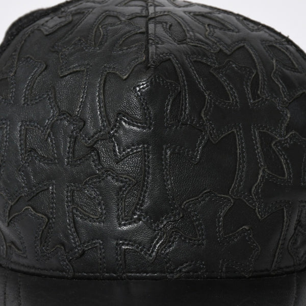 極美品 CHROME HEARTS クロムハーツ フルセメタリークロス トラッカーキャップ レザー シルバー925 ブラック シルバー金具 中古 4a008893