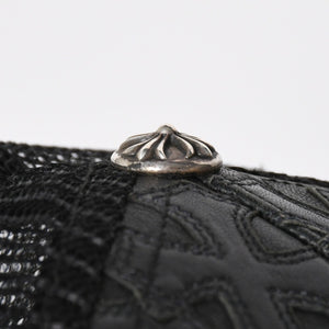 極美品 CHROME HEARTS クロムハーツ フルセメタリークロス トラッカーキャップ レザー シルバー925 ブラック シルバー金具 中古 4a008893