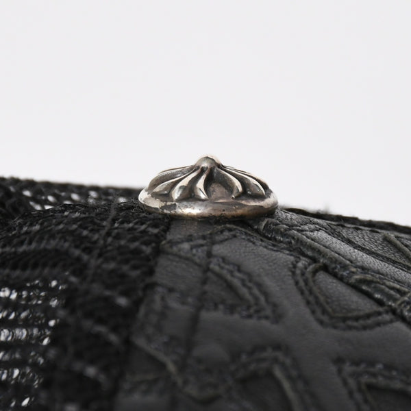極美品 CHROME HEARTS クロムハーツ フルセメタリークロス トラッカーキャップ レザー シルバー925 ブラック シルバー金具 中古 4a008893