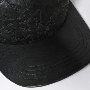 極美品 CHROME HEARTS クロムハーツ フルセメタリークロス トラッカーキャップ レザー シルバー925 ブラック シルバー金具 中古 4a008893