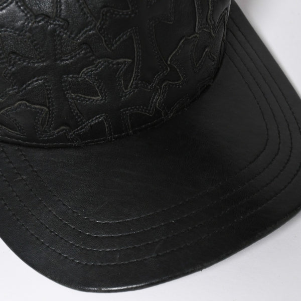 極美品 CHROME HEARTS クロムハーツ フルセメタリークロス トラッカーキャップ レザー シルバー925 ブラック シルバー金具 中古 4a008893