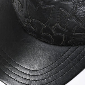 極美品 CHROME HEARTS クロムハーツ フルセメタリークロス トラッカーキャップ レザー シルバー925 ブラック シルバー金具 中古 4a008893