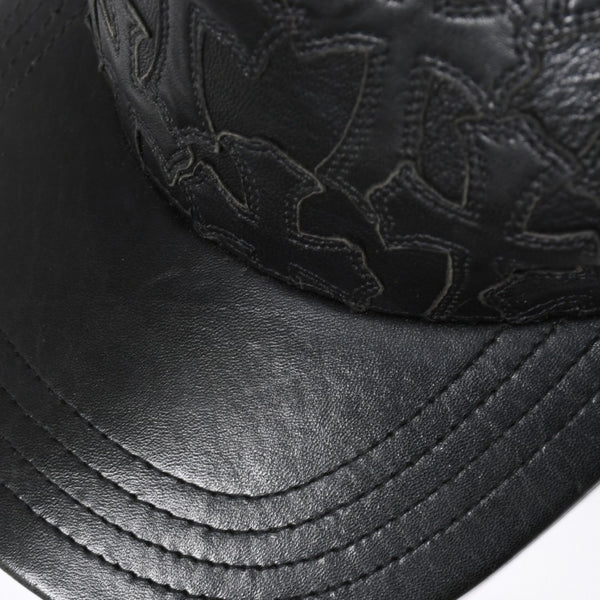 極美品 CHROME HEARTS クロムハーツ フルセメタリークロス トラッカーキャップ レザー シルバー925 ブラック シルバー金具 中古 4a008893