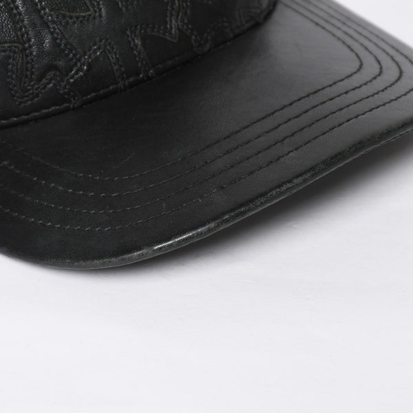 極美品 CHROME HEARTS クロムハーツ フルセメタリークロス トラッカーキャップ レザー シルバー925 ブラック シルバー金具 中古 4a008893