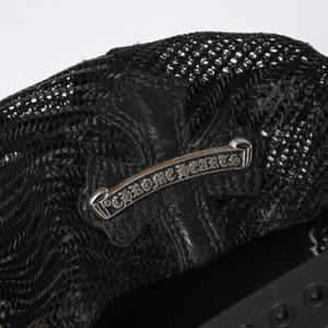 極美品 CHROME HEARTS クロムハーツ フルセメタリークロス トラッカーキャップ レザー シルバー925 ブラック シルバー金具 中古 4a008893